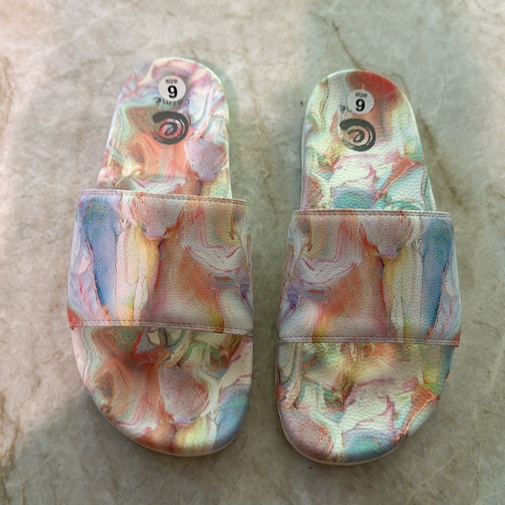 Calme Johnny Was Multicolor Marble cushioned slides
